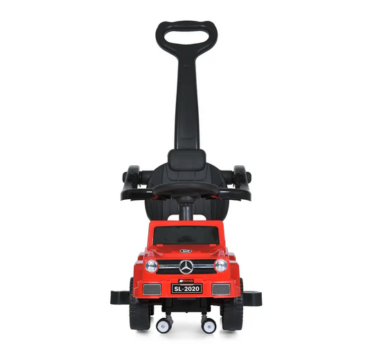 Машина толокар детская с родительской ручкой Mercedes Benz 3 в 1 красная