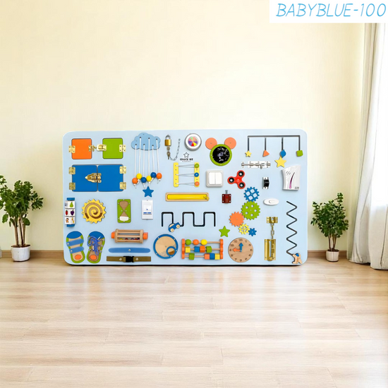 Baby blue 100х60 busy board for developing motor skills Montessori
