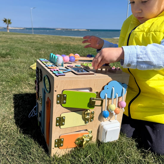 Busy cube toy for developing motor skills Montessori "Cube" 25х25х25 cm
