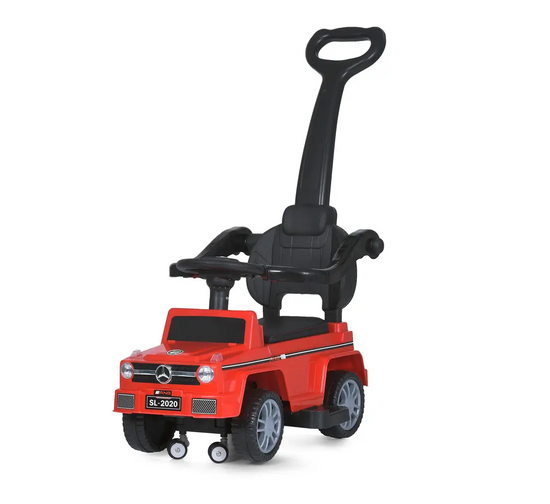 Машина толокар детская с родительской ручкой Mercedes Benz 3 в 1 красная