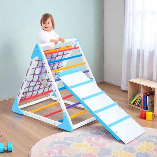 Triangle Pikler climbing wooden frame set for kids "Rainbow-80"
