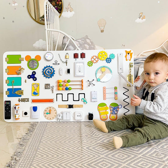 Busy board for developing motor skills Montessori "Light play" 100х50