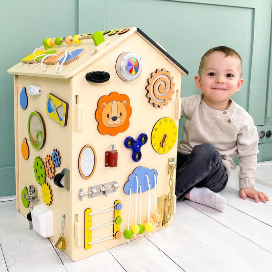 Busy house for developing motor skills Montessori "Lion" 55x35x35