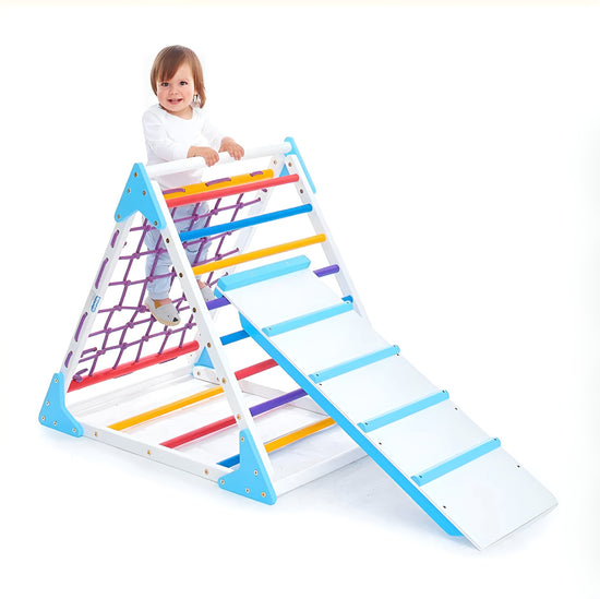 Triangle Pikler climbing wooden frame Montessori set for kids "Rainbow-80"