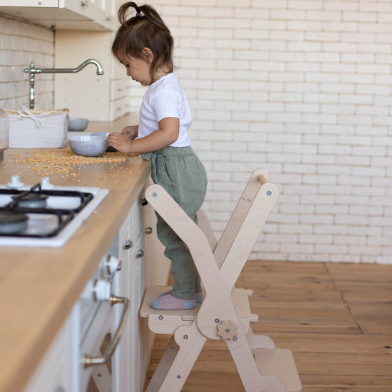 Multifunctional foldable Montessori helper tower and chair "Kinder"