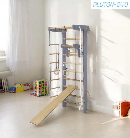 Premium swedish wall bars & sports complex for family using "Pluton-240" grey