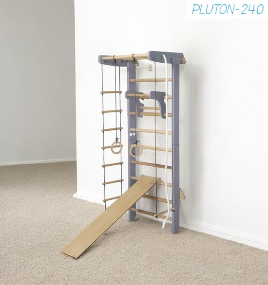 Premium swedish wall bars & sports complex for family using "Pluton-240" grey